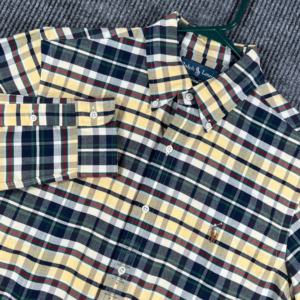 Ralph Lauren Shirt Mens Medium Yellow Plaid Long Sleeve Custom Fit Button Down